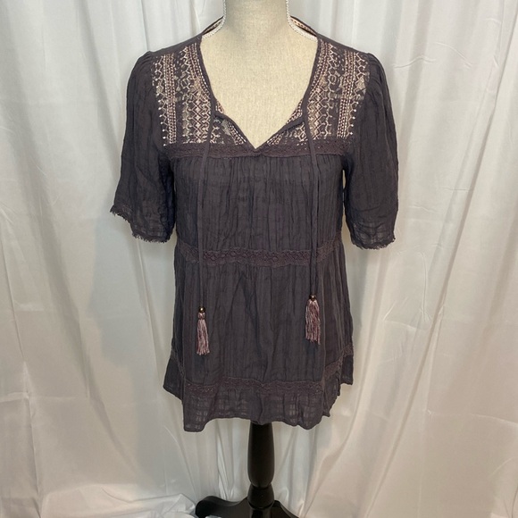 Knox Rose Tops - 41 Knox Rose Boho Blouse Tassel Lace Hippie Peasant Purple Medium Cottagecore